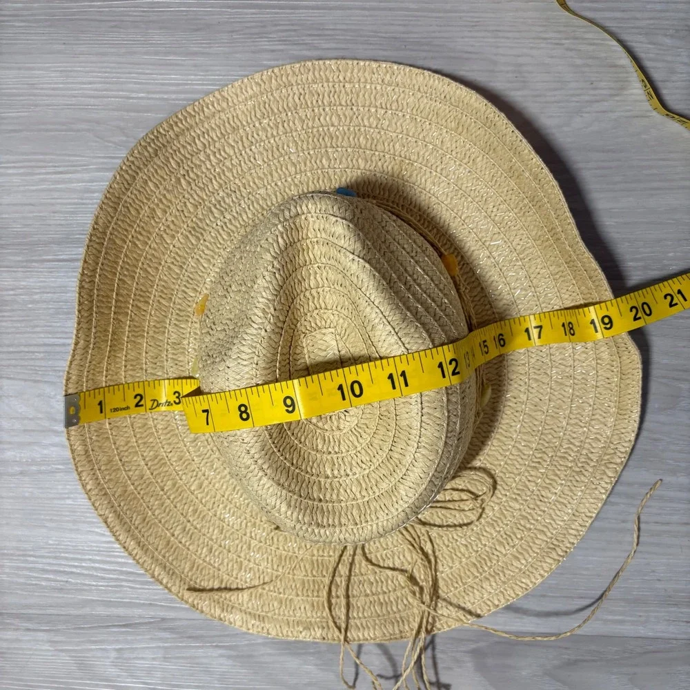 White Mountain Hat Womens Tan Straw Cowboy Hat Beaded Western Sun Hat OS